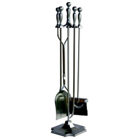 Uniflame Uniflame F-7547 5 PC SATIN PEWTER FIRESET WITH PEDESTAL BASE F-7547
